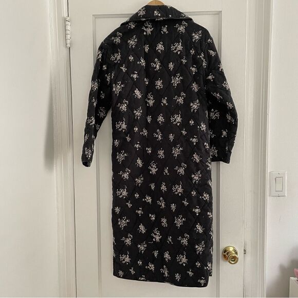 Rixo Cleo Ditsy Bunch Black Longline Quilted Jacket - Picture 6 of 14